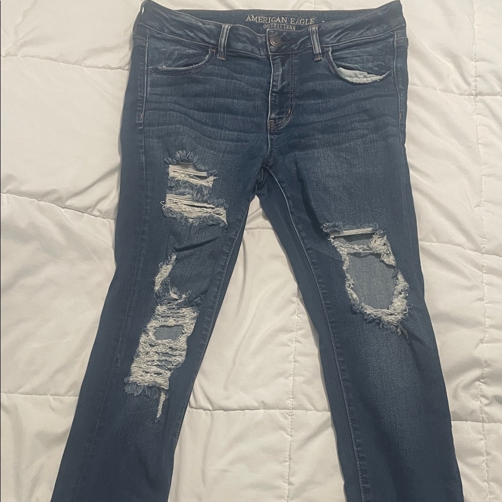 American Eagle Outfitters Women's Ripped Dark Blue Skinny Jeans